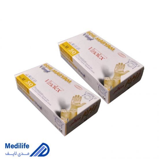 دستکش وینیل دو بسته ۵۰ عددی رزمریم سایز متوسط دستکش وینیل دو بسته ۵۰ عددی رزمریم سایز متوسط